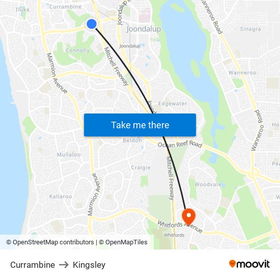 Currambine to Kingsley map