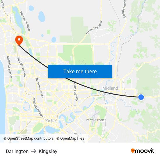 Darlington to Kingsley map