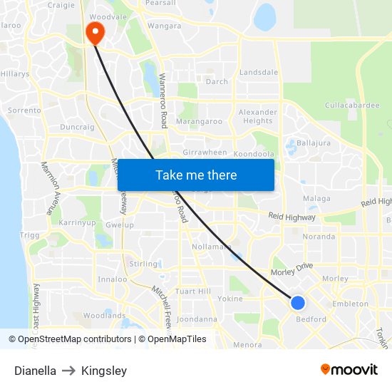 Dianella to Kingsley map