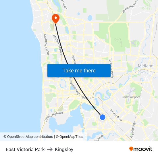 East Victoria Park to Kingsley map