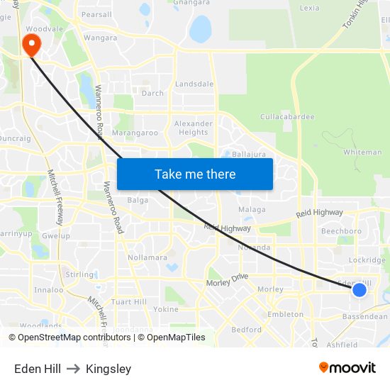 Eden Hill to Kingsley map