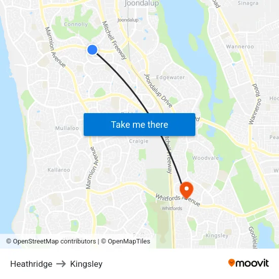 Heathridge to Kingsley map