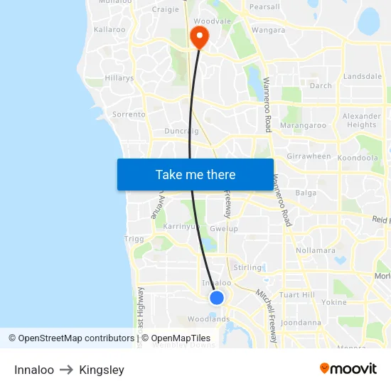 Innaloo to Kingsley map