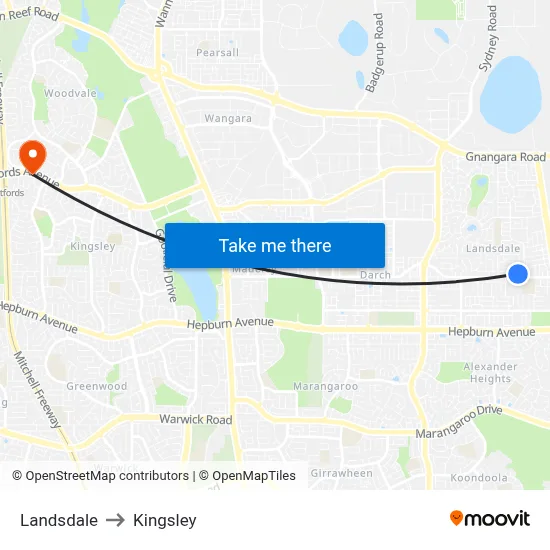 Landsdale to Kingsley map