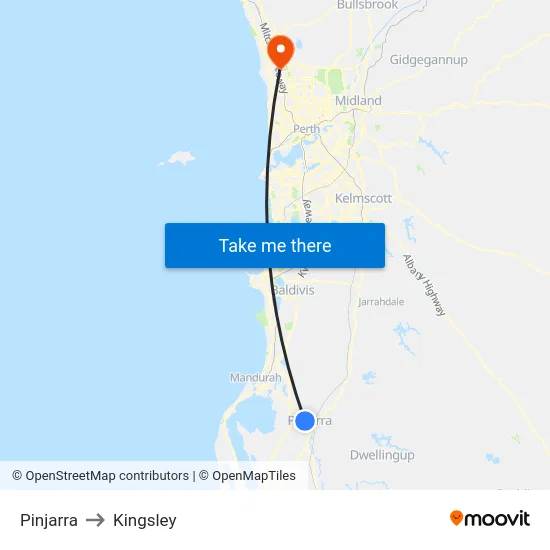 Pinjarra to Kingsley map