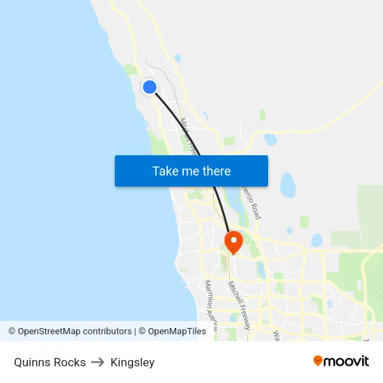 Quinns Rocks to Kingsley map