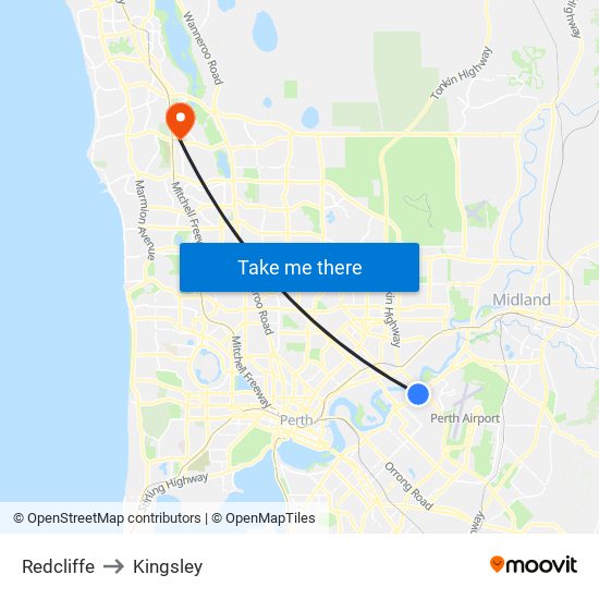 Redcliffe to Kingsley map