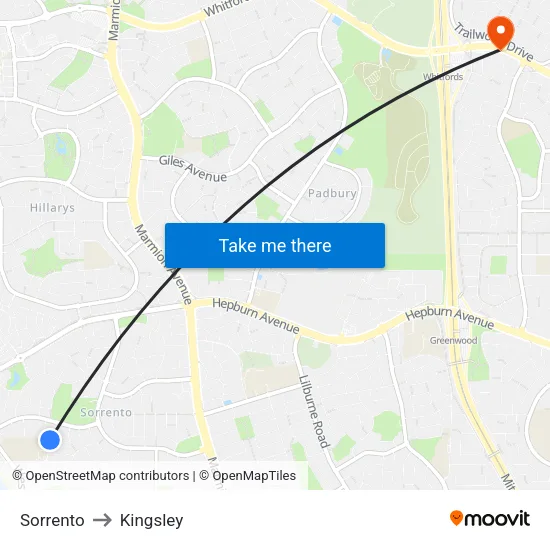 Sorrento to Kingsley map