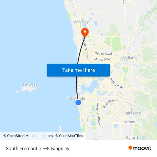 South Fremantle to Kingsley map