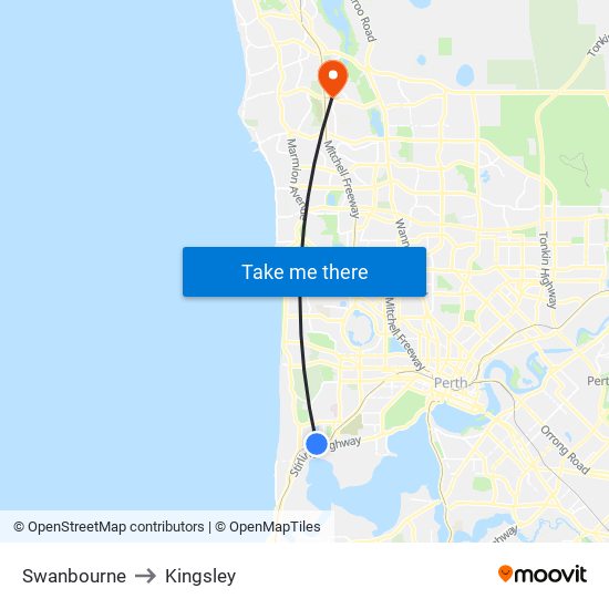 Swanbourne to Kingsley map