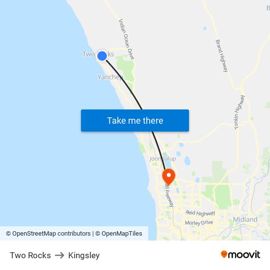 Two Rocks to Kingsley map
