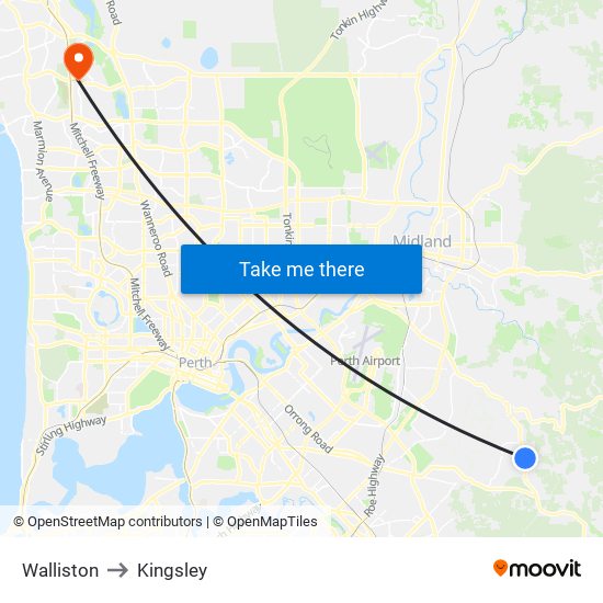 Walliston to Kingsley map