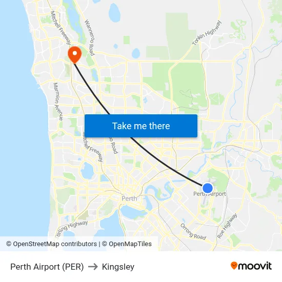 Perth Airport (PER) to Kingsley map