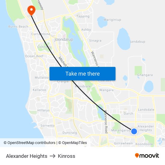 Alexander Heights to Kinross map