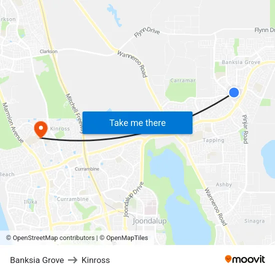 Banksia Grove to Kinross map