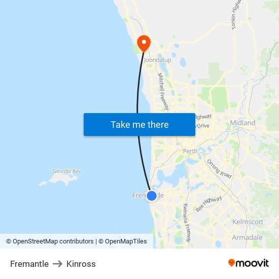 Fremantle to Kinross map