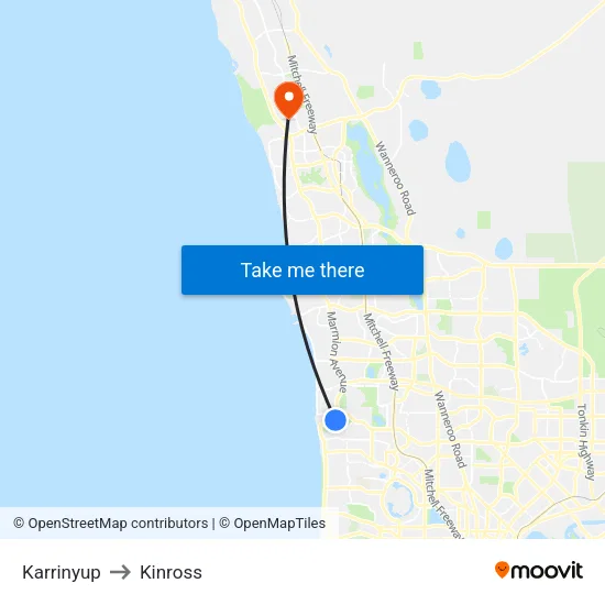 Karrinyup to Kinross map
