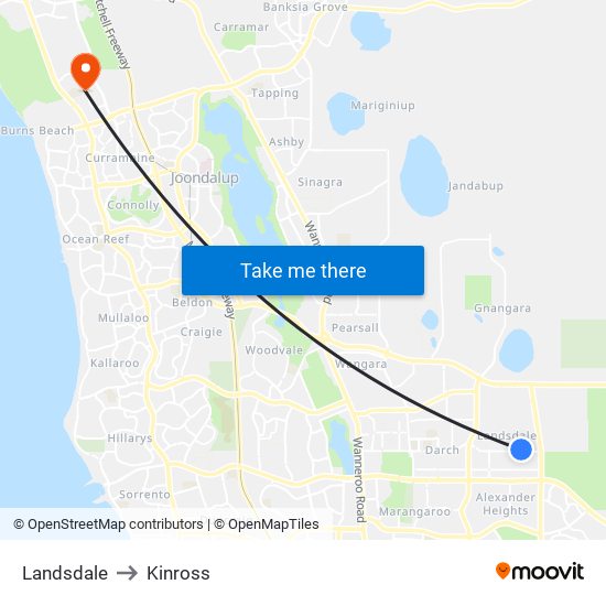 Landsdale to Kinross map