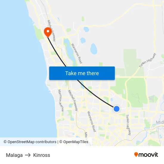 Malaga to Kinross map