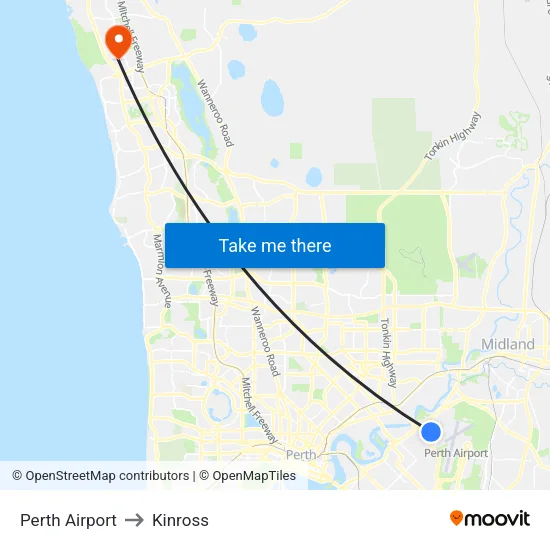 Perth Airport to Kinross map