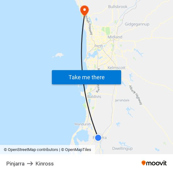 Pinjarra to Kinross map