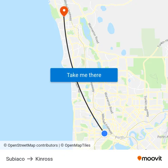 Subiaco to Kinross map