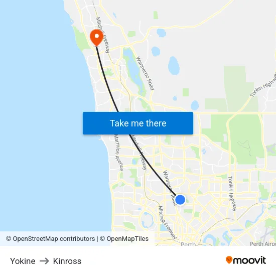 Yokine to Kinross map