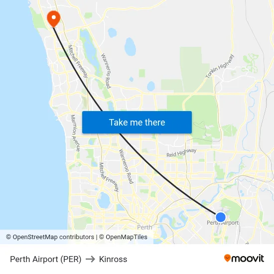 Perth Airport (PER) to Kinross map