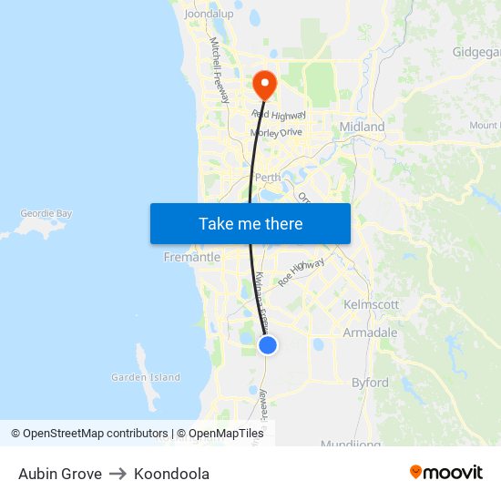 Aubin Grove to Koondoola map