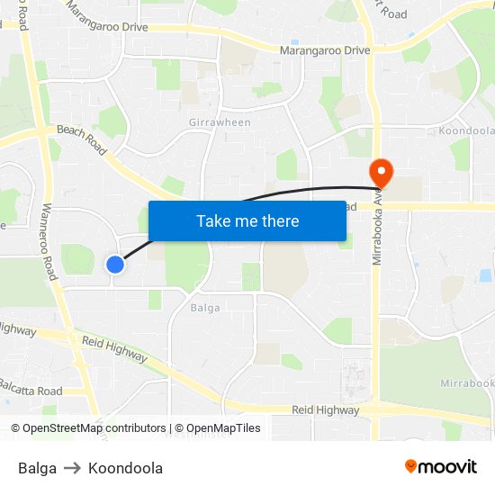 Balga to Koondoola map