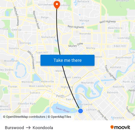 Burswood to Koondoola map