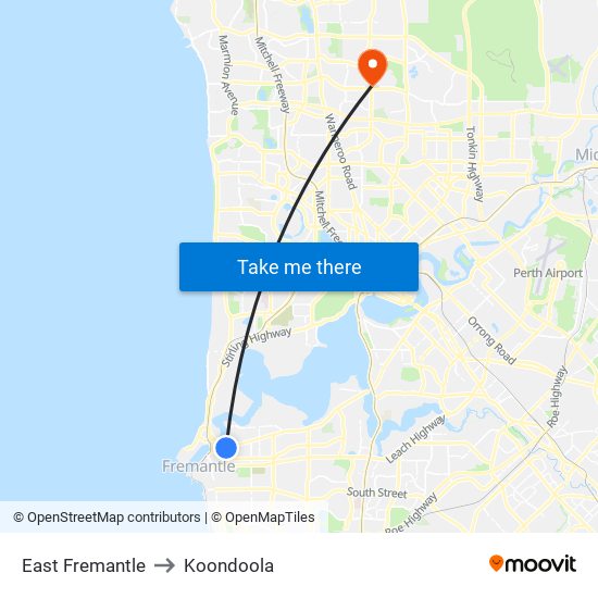 East Fremantle to Koondoola map