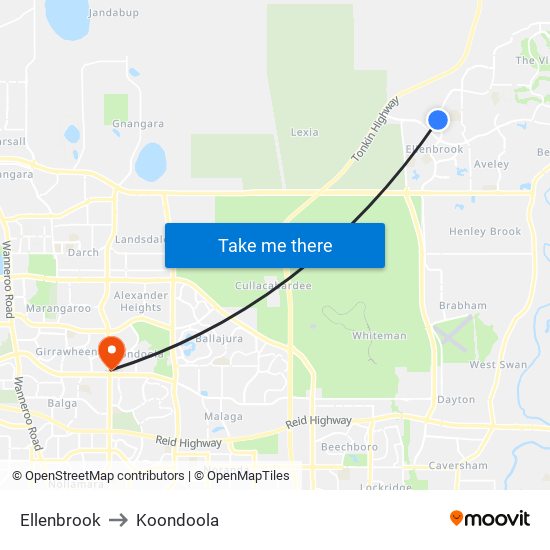 Ellenbrook to Koondoola map