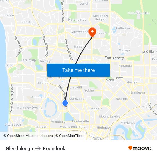 Glendalough to Koondoola map