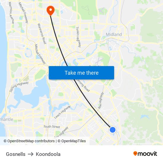 Gosnells to Koondoola map