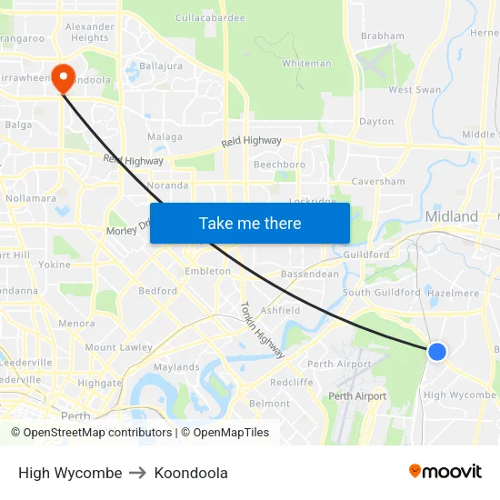 High Wycombe to Koondoola map