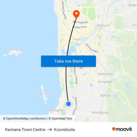 Kwinana Town Centre to Koondoola map