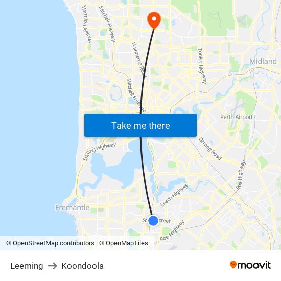 Leeming to Koondoola map