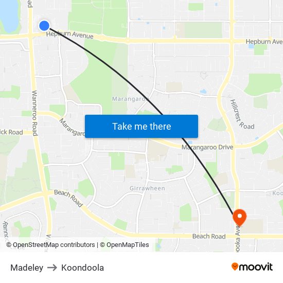 Madeley to Koondoola map