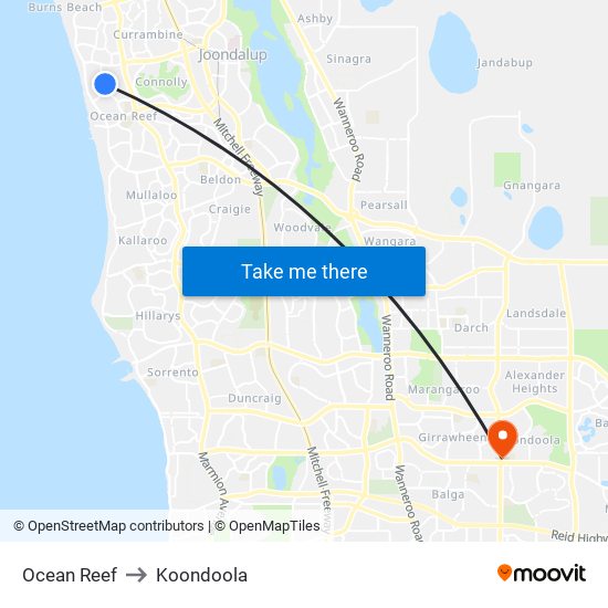 Ocean Reef to Koondoola map