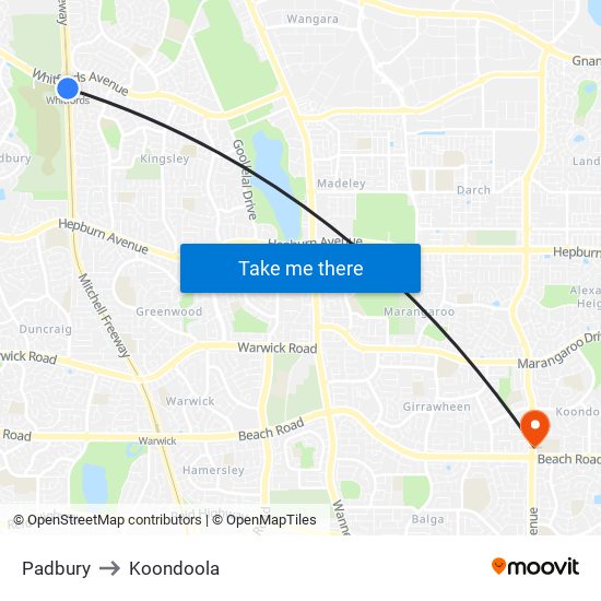 Padbury to Koondoola map