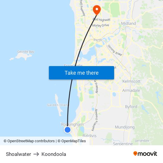 Shoalwater to Koondoola map