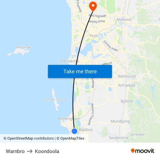 Warnbro to Koondoola map