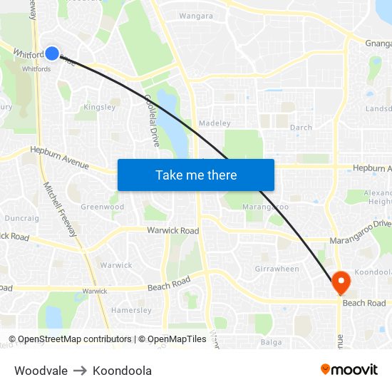 Woodvale to Koondoola map