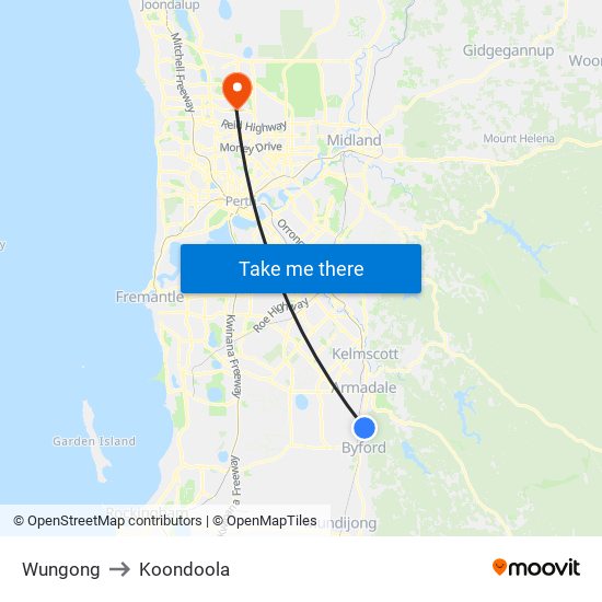 Wungong to Koondoola map