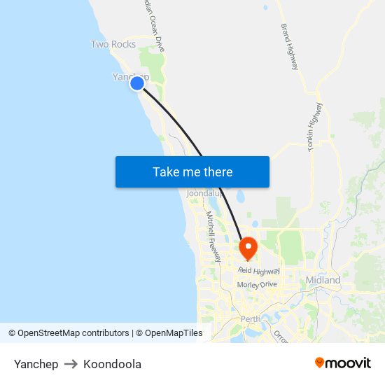 Yanchep to Koondoola map