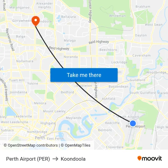 Perth Airport (PER) to Koondoola map