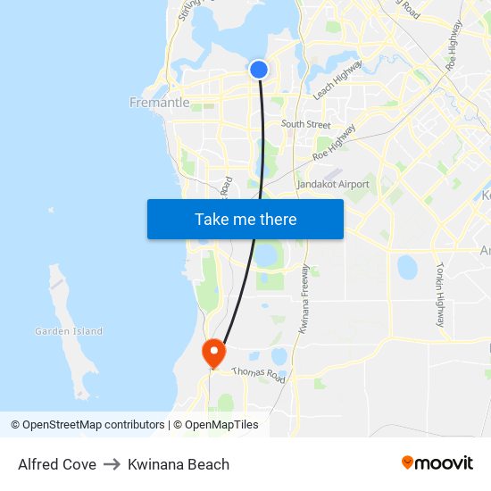 Alfred Cove to Kwinana Beach map