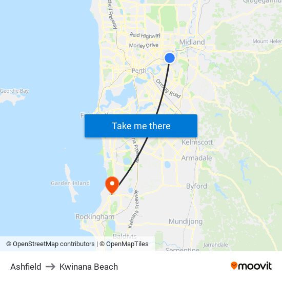 Ashfield to Kwinana Beach map