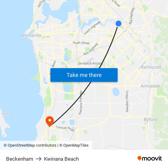 Beckenham to Kwinana Beach map